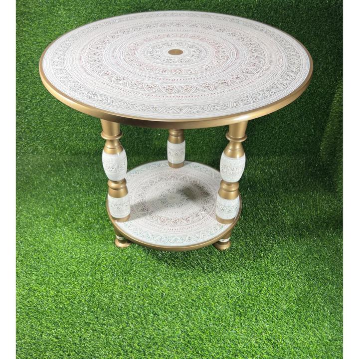 Radiant White & Emerald Naqshi Beauty: Exquisite 24*24 Handcrafted Coffee Table 24*24