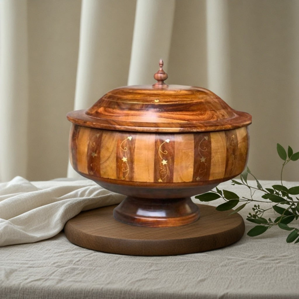 wooden handmade hotpot with premium brass work with steel inner BUFFA style
