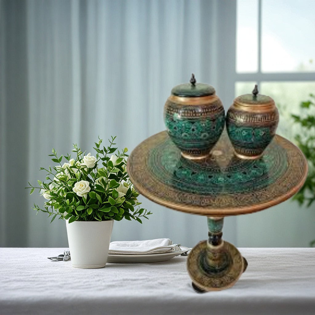 Wooden handmade Naqshi Art Coffee table with candy jars(16*16),(18*18) Inches With 2 Candy Jars