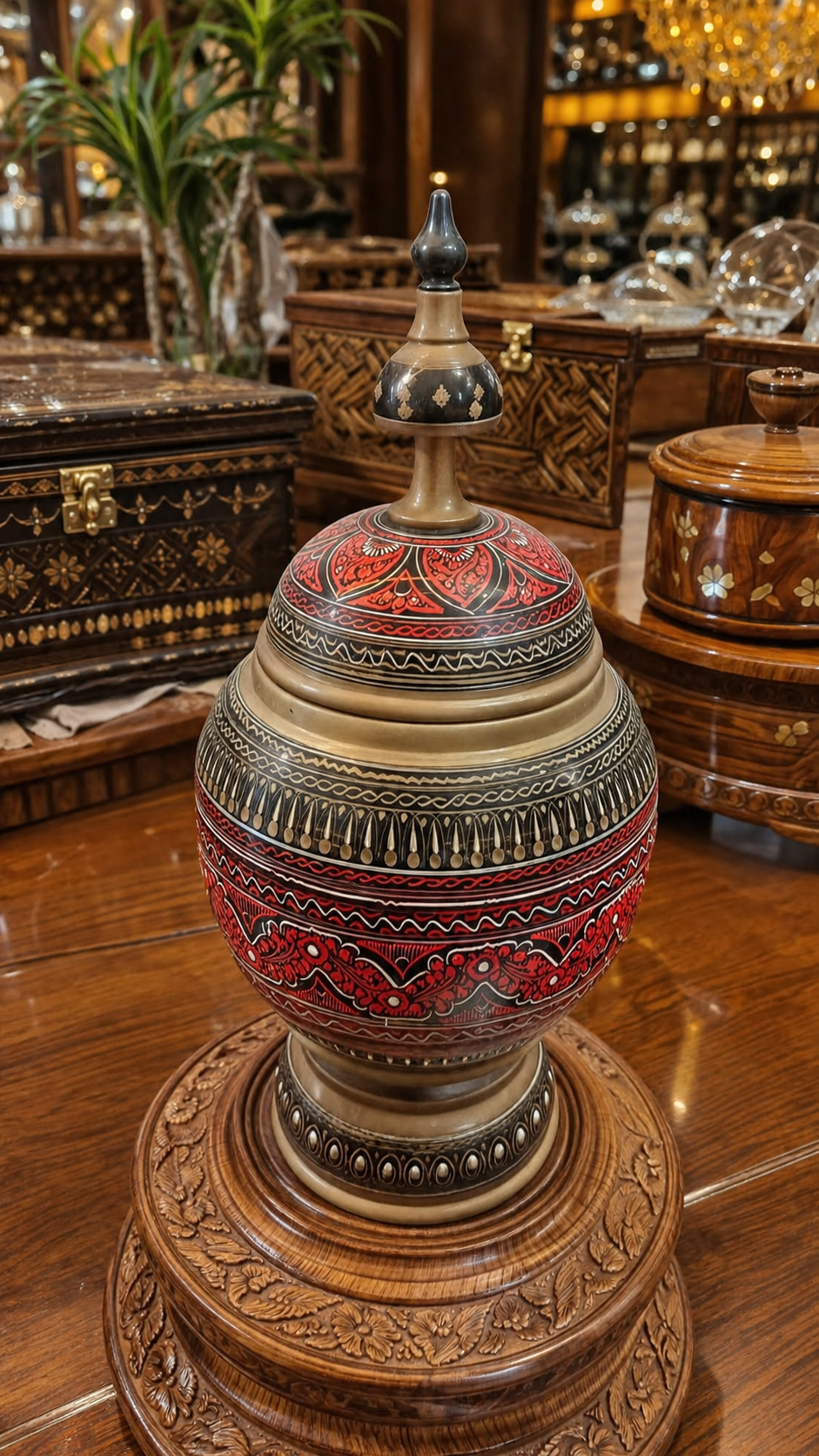 Premium Handmade Wooden Naqashi Art Jar – 15" x 7" Decorative Candy Jar