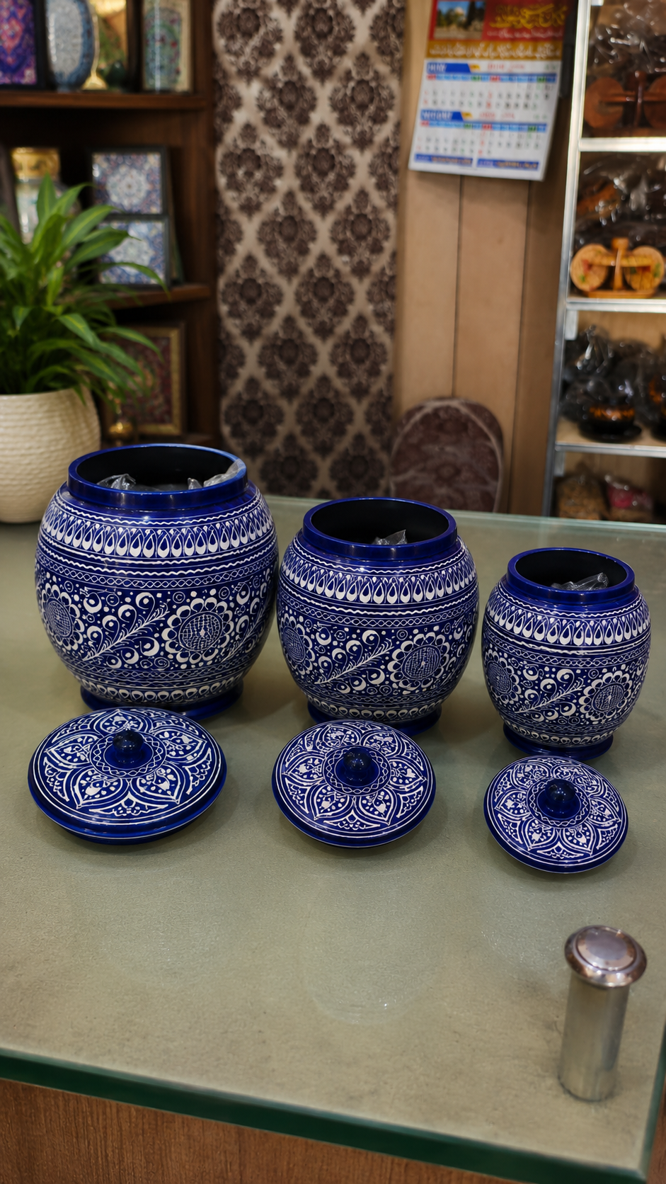 Handcrafted Wooden Naqshi Art Candy Jar Set of 3