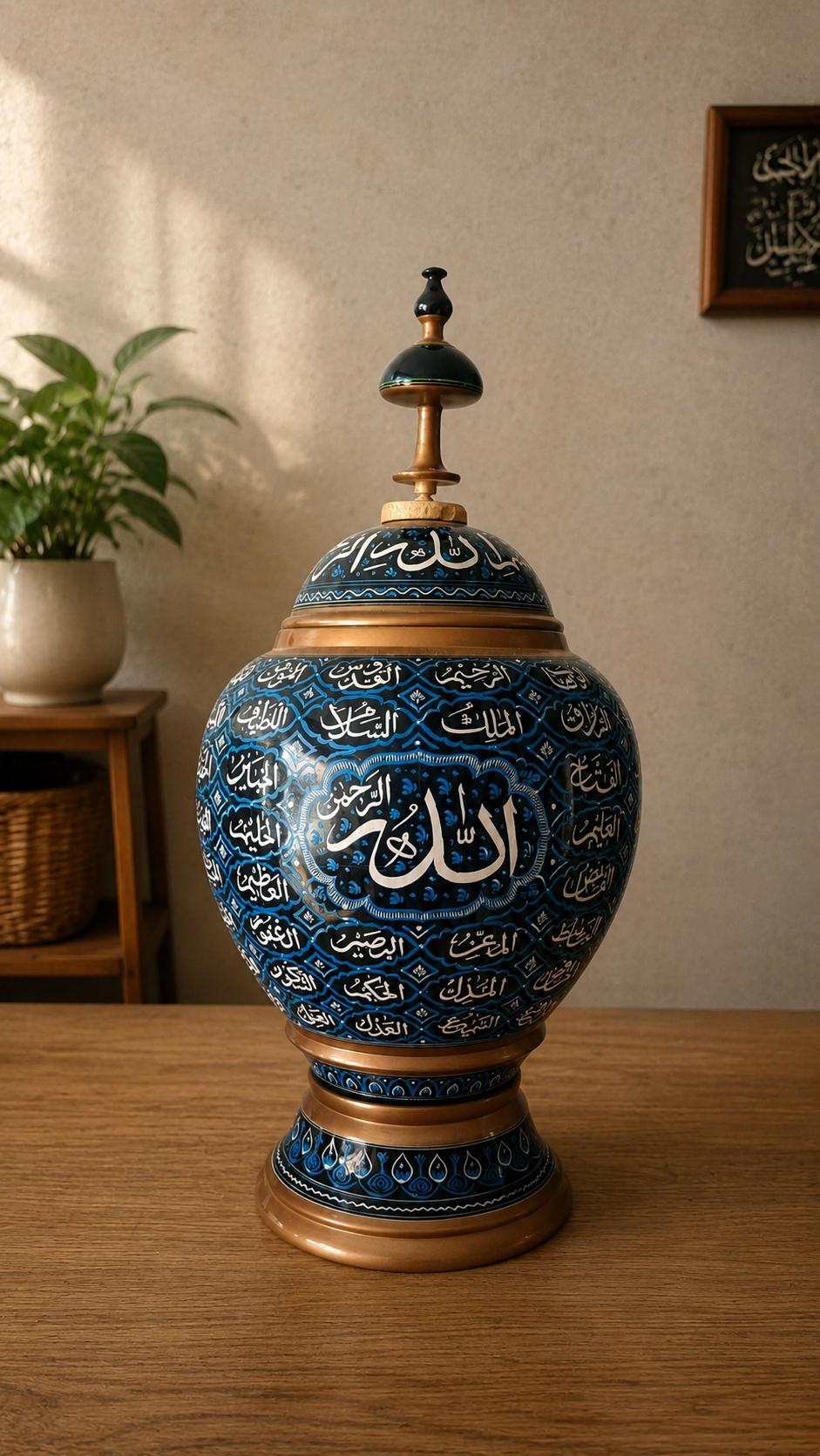 Royal Antique Hand-Carved Islamic Naqshi Wooden Candy Jar 18"