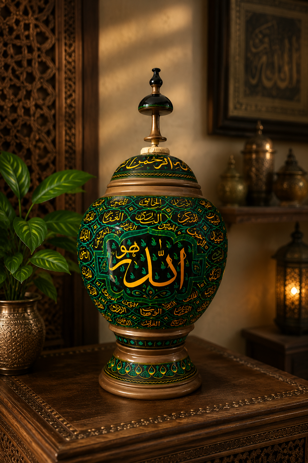 Royal Antique Hand-Carved Islamic Naqshi Wooden Candy Jar 18"