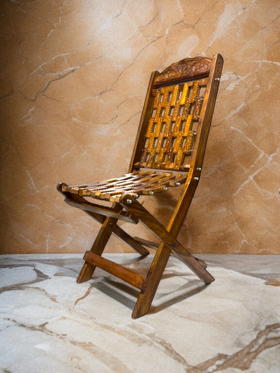 Classic Artisan Foldable Chair with Brass Work