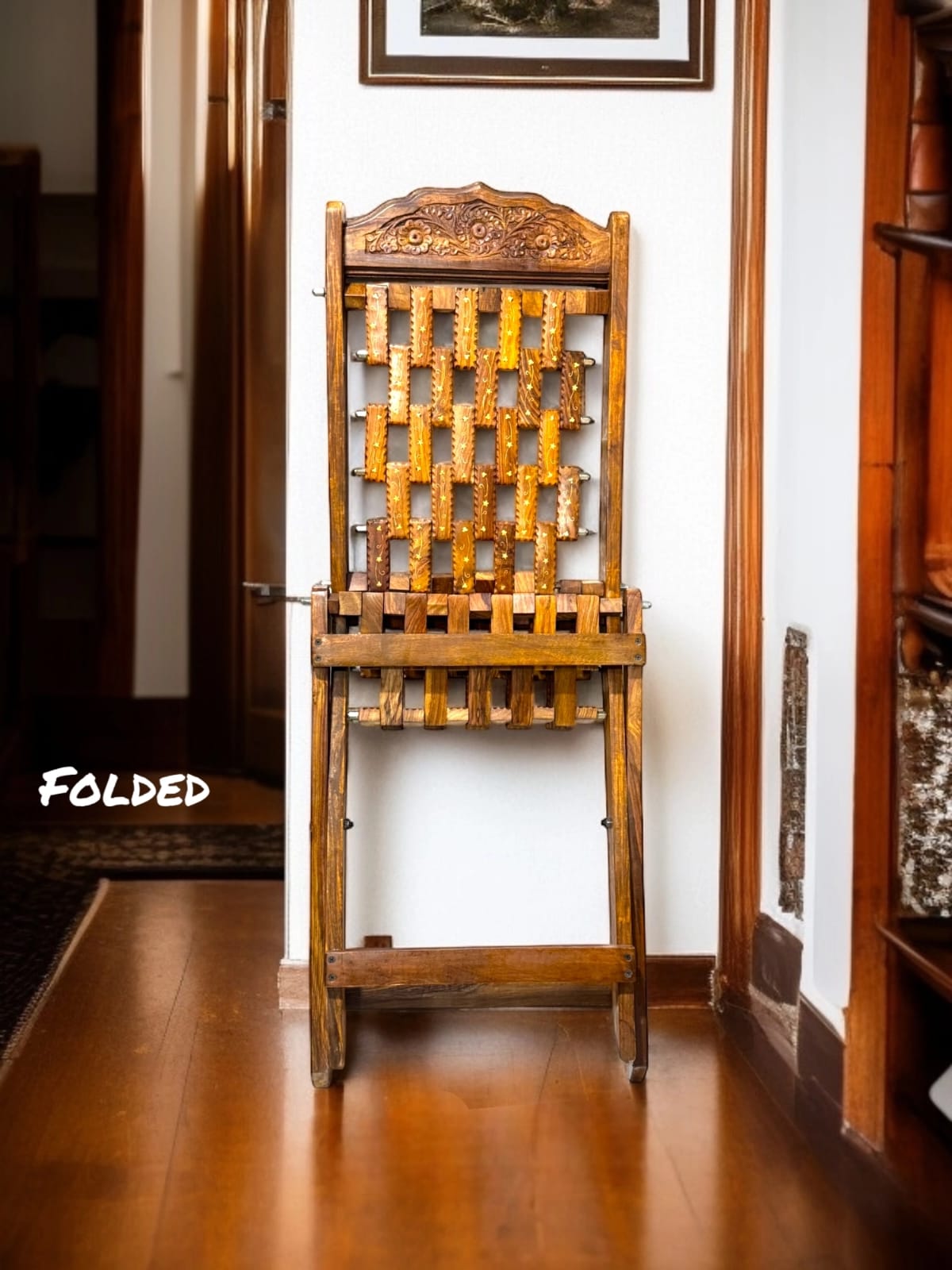 Classic Artisan Foldable Chair with Brass Work