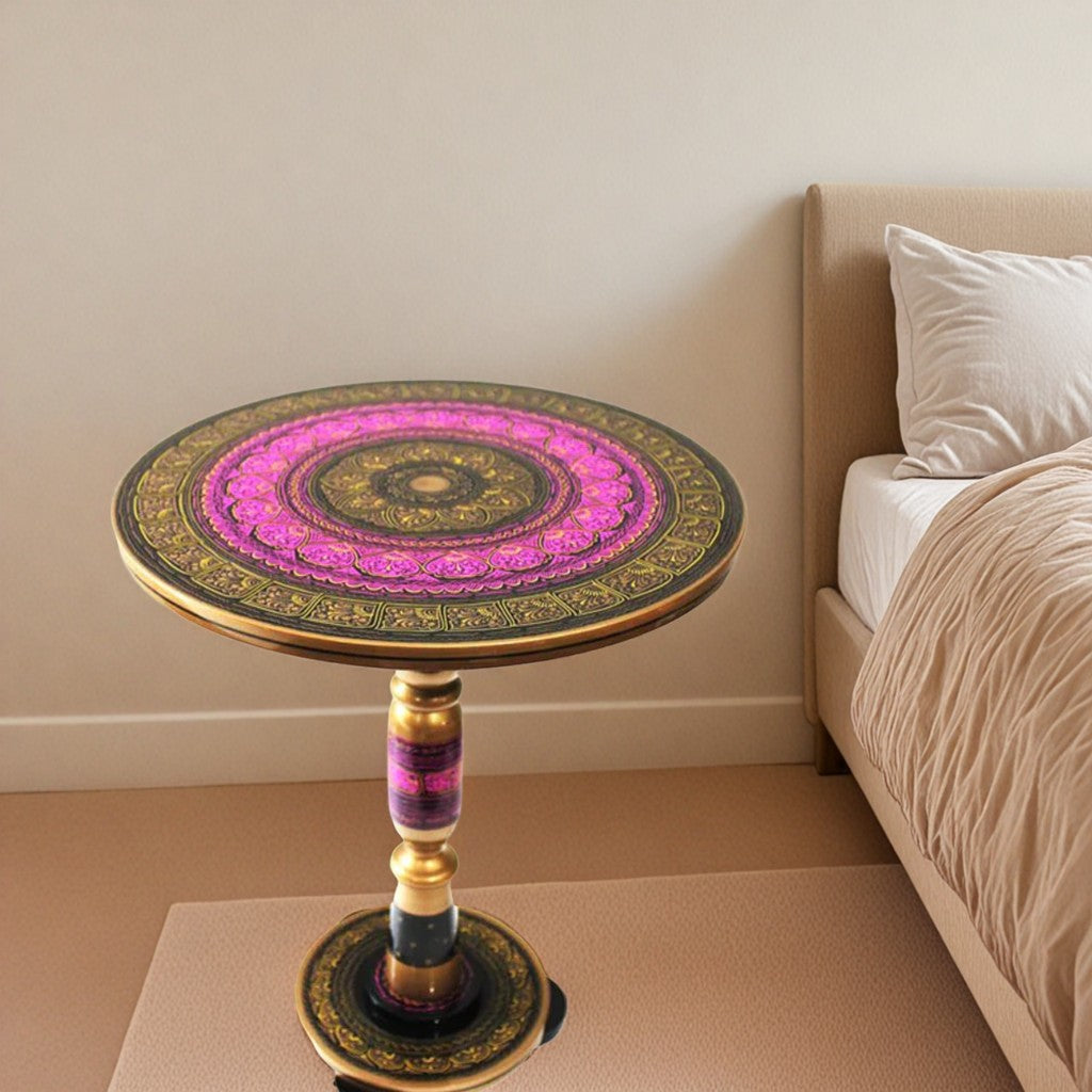 Pink Golden Wooden handmade Naqshi Art Coffe table( 16*16),(18*18),