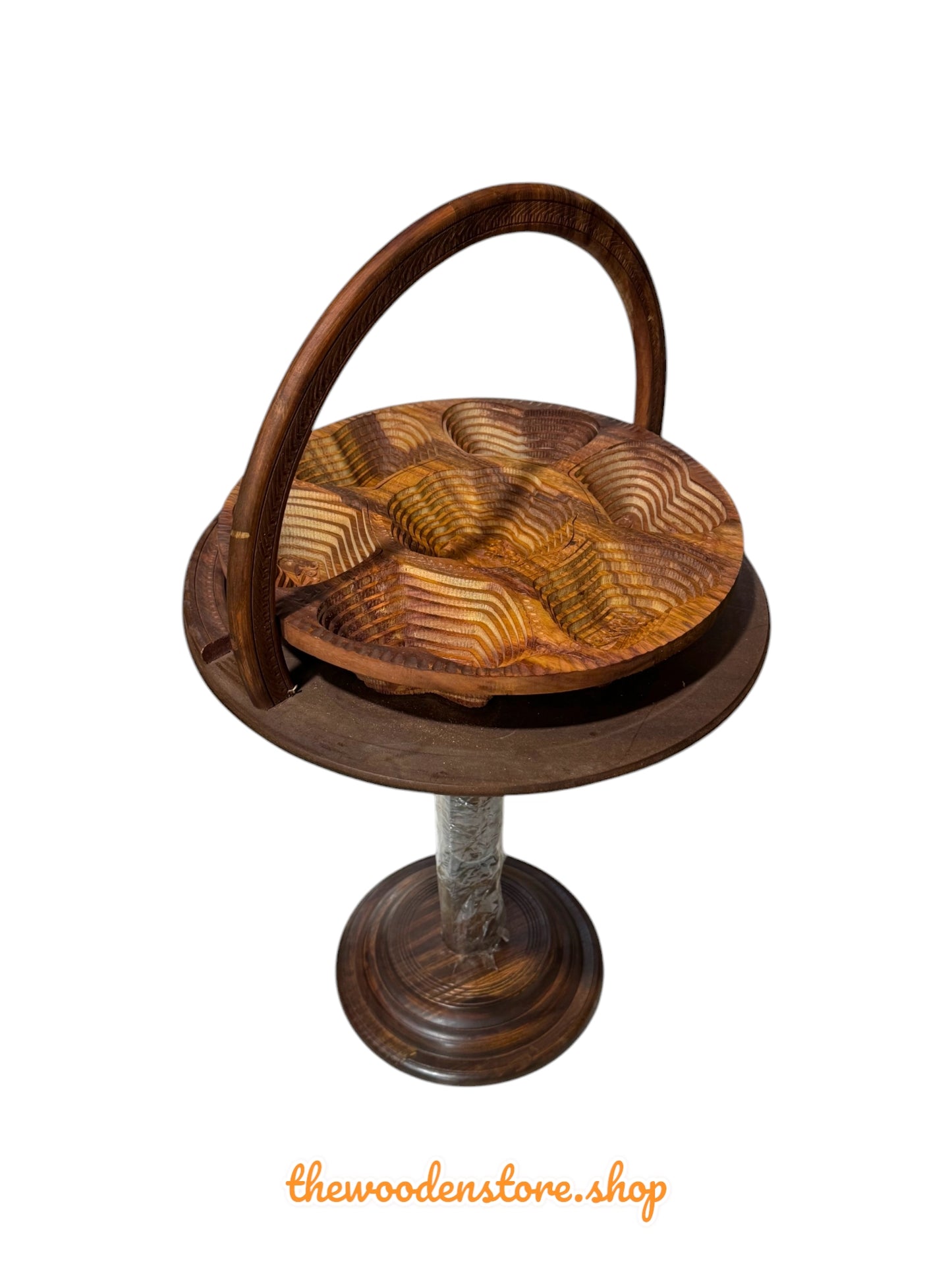 Sheesham Wooden Handmade Dryfruit Basket With Stand 16 Inches Hieght