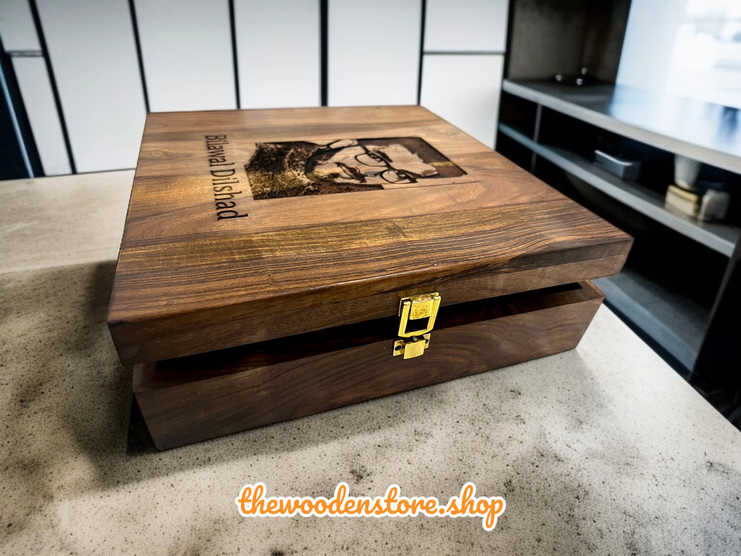 Wooden Watch box With Engraved Pic and Name For 15 Slots ( will contact you for pic and Name) 1000 Advance for picture