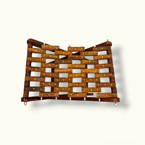 Handmade Foldable Wooden Stool with Premium Brass Work – Pure Sheesham Wood | 20” Height × 21” Length × 12” Width