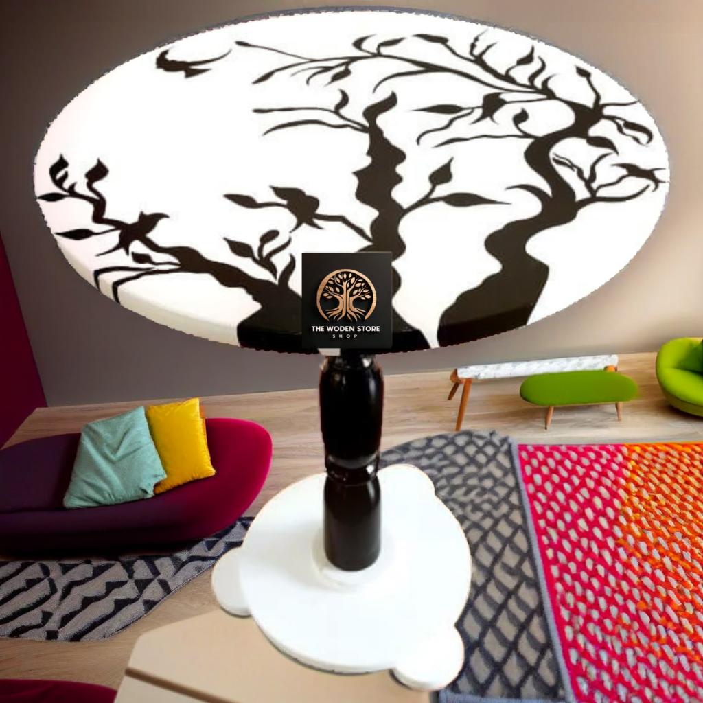 Wooden Coffee Table With Painting Art (18,18) Inches