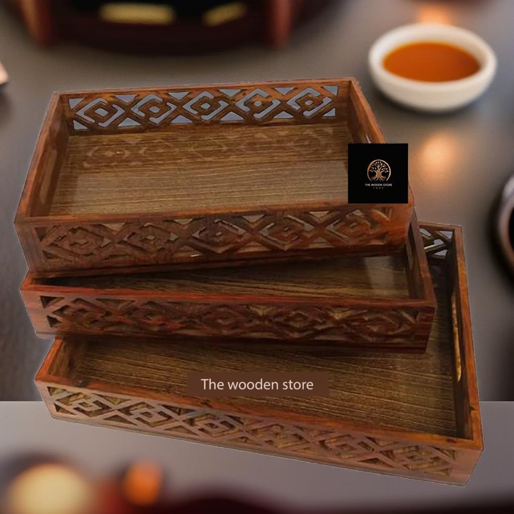wooden serving Tray set of 3 (12:8, 15:10, 18:12) Inches