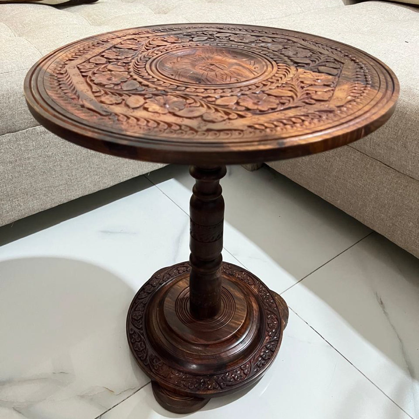 Wooden Coffee Table with Carving Art( 16*16) and (18*18) inches
