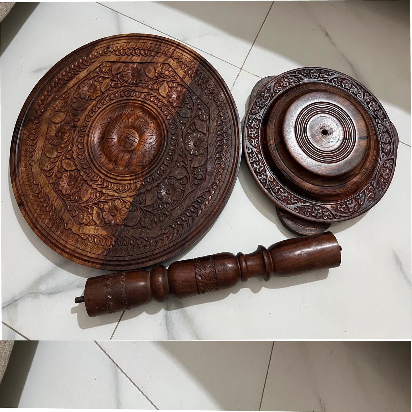 Wooden Coffee Table with Carving Art( 16*16) and (18*18) inches