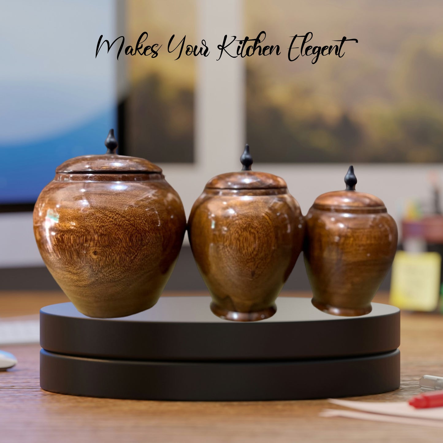 Wooden Candy Jars Set Of 3( 4;5;6) Inches
