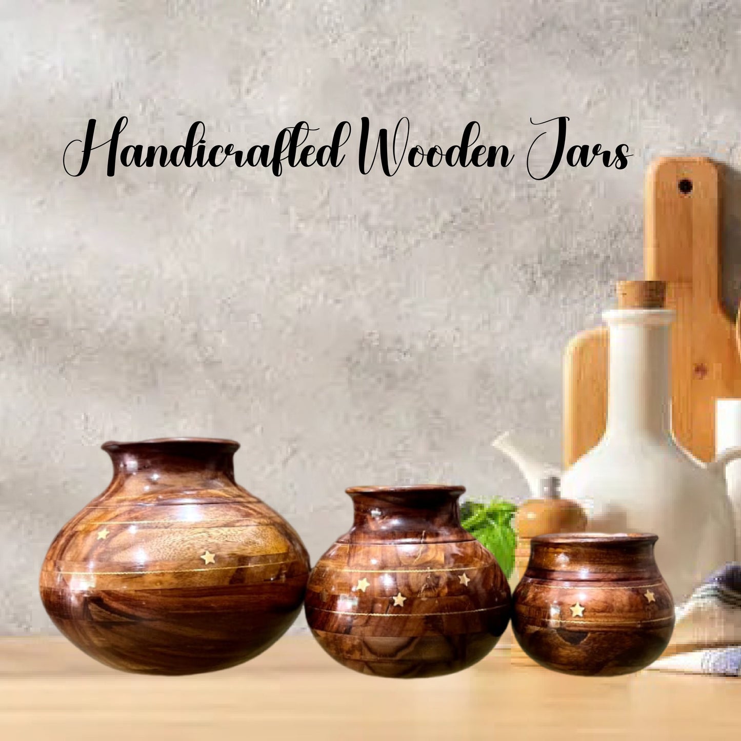 Wooden Ghagar Set of 3 Pure Sheesham( 5, 7, 9 ) Inches