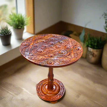 Wooden Coffee Table with Carving Art( 16*16) and (18*18) inches