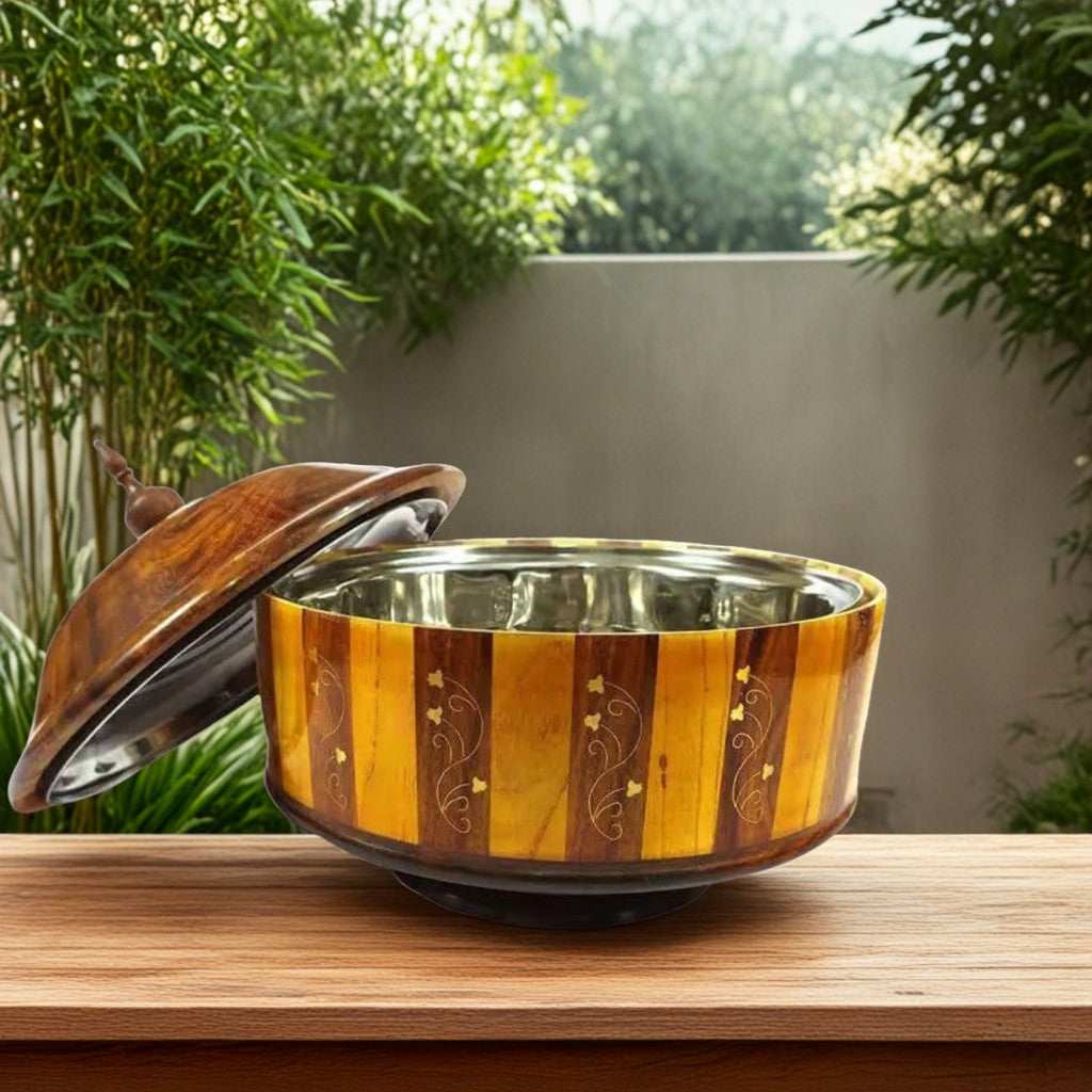 Wooden handmade hotpot Brass work with Steel