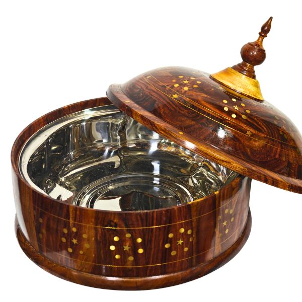 Wooden Brass work hotpot steel inner