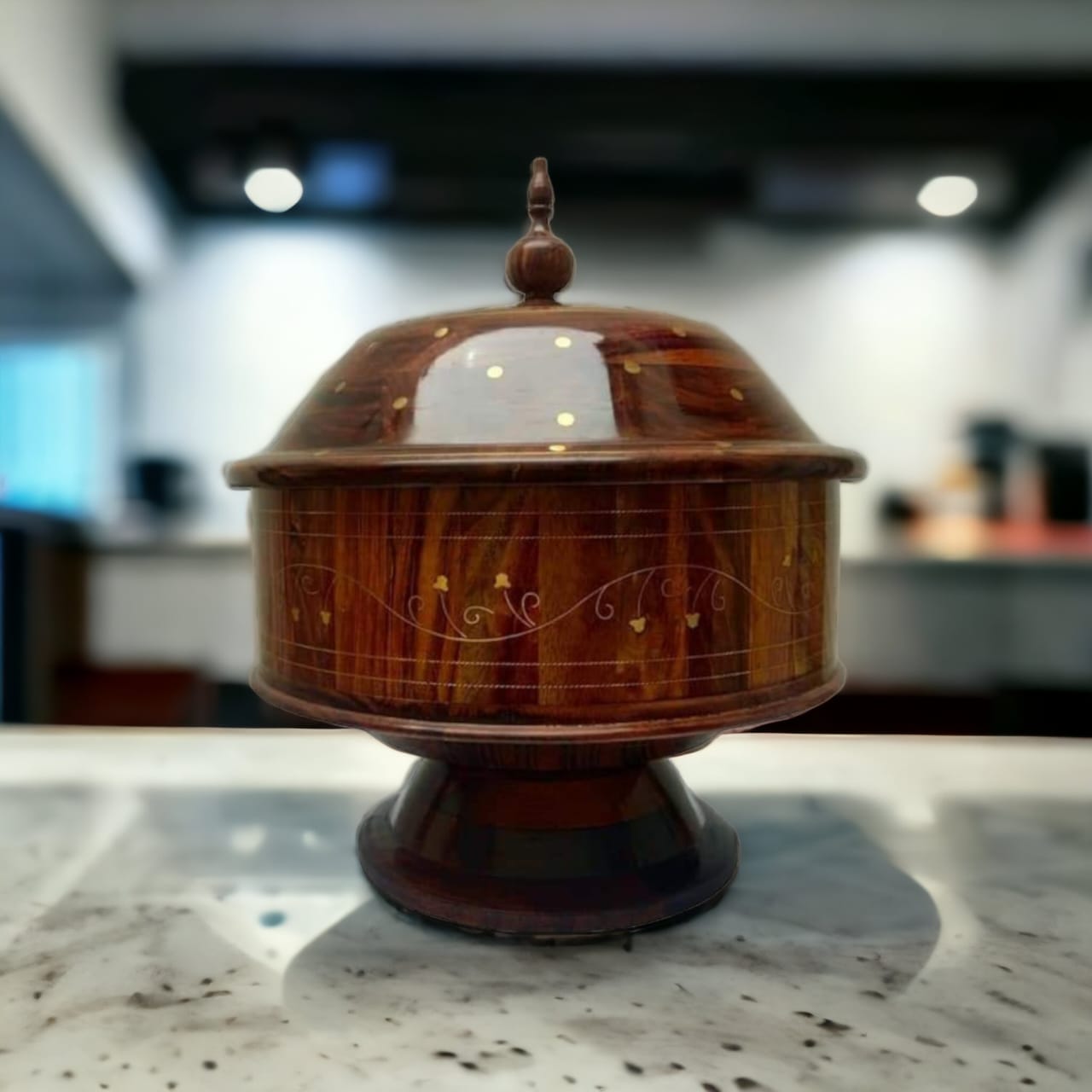 Wooden Hotpot with brass work inner steel