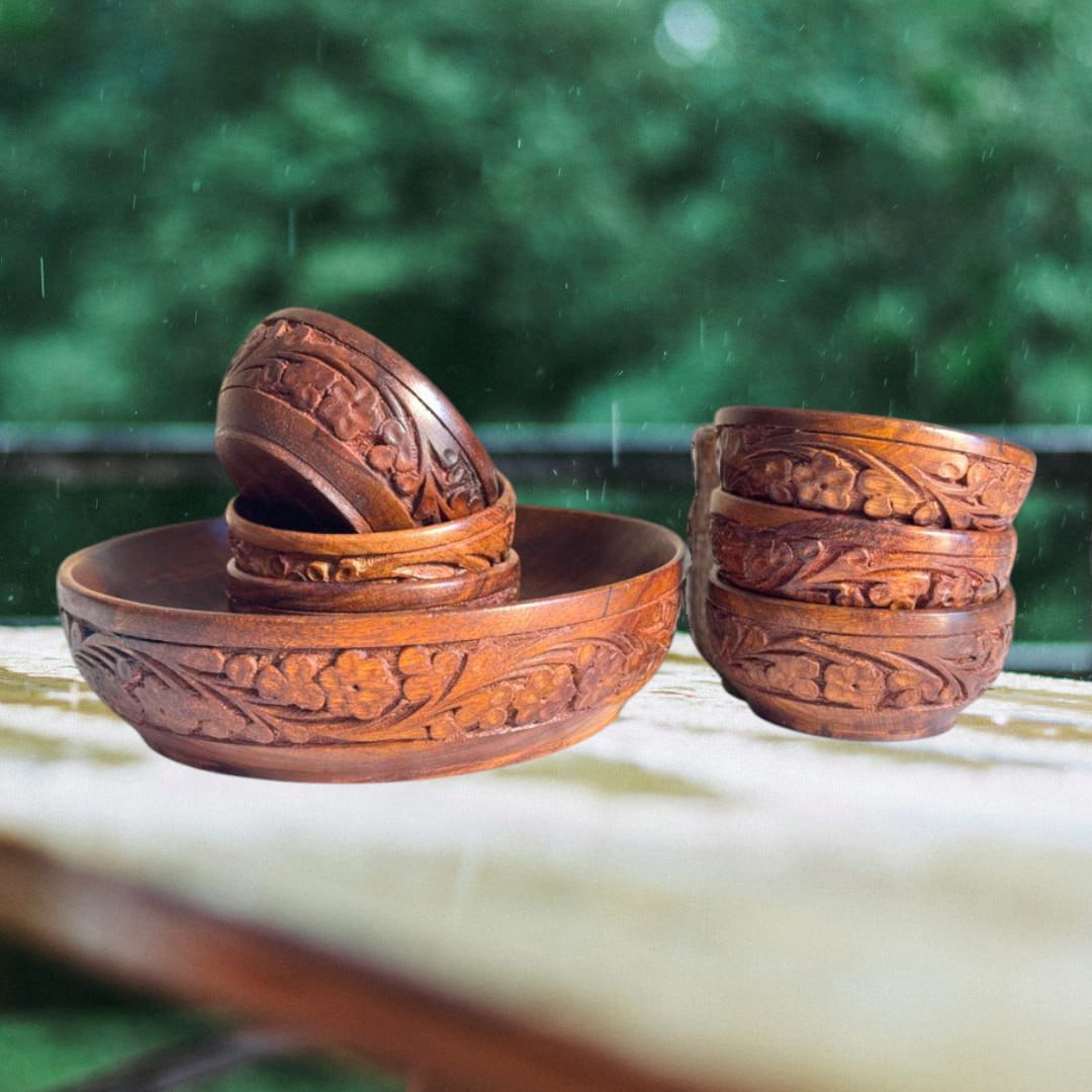 Wooden handmade Ice cream set with carving 1 piece Item joint less 100% handmade premium Sheesham wood