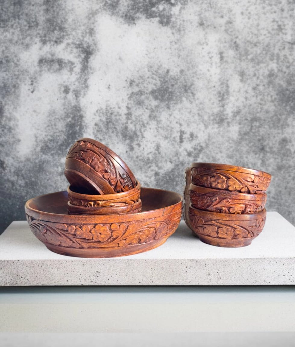 Wooden handmade Ice cream set with carving 1 piece Item joint less 100% handmade premium Sheesham wood