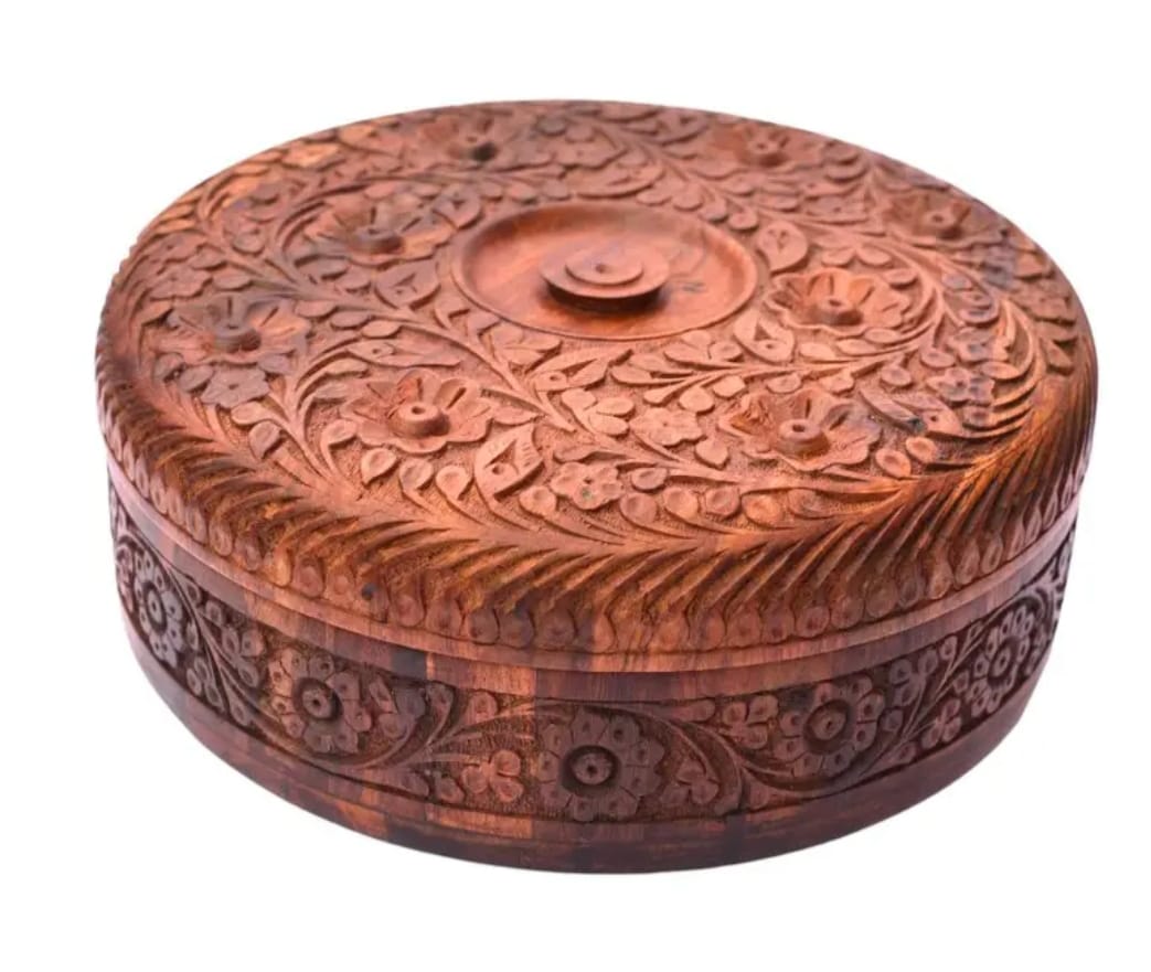 Wooden handmade dry fruit bowel & hotpot with beautiful Carving work 12"