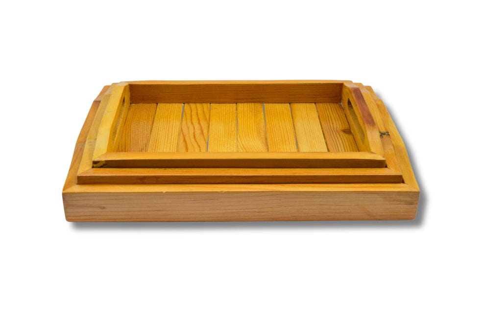 Beautiful Wooden handmade Mulberry Wooden Tray Set (Light Brown)