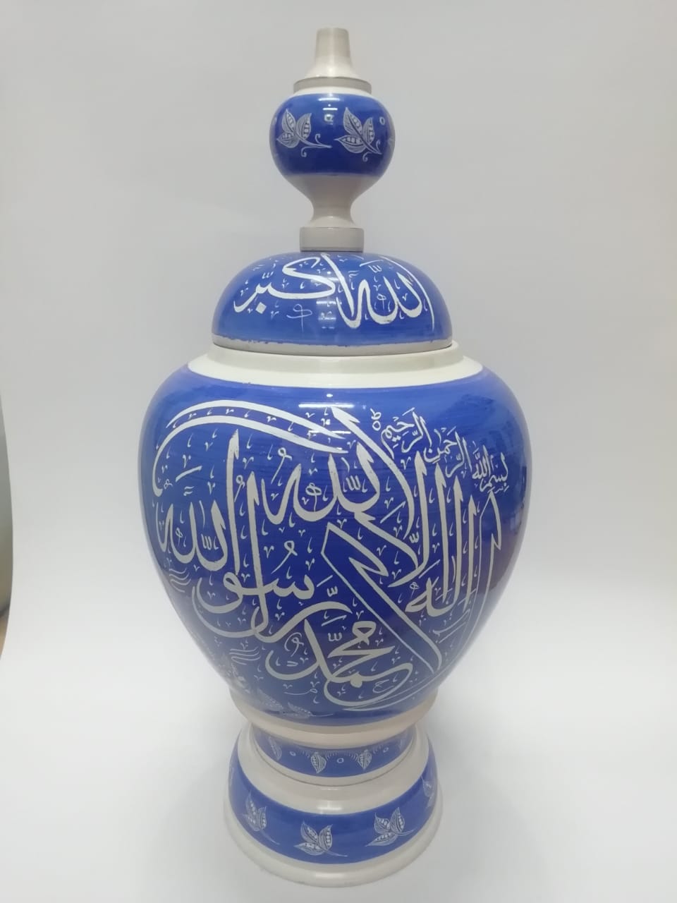 Wooden handmade Black and Blue Islamic Naqshi Art Jar