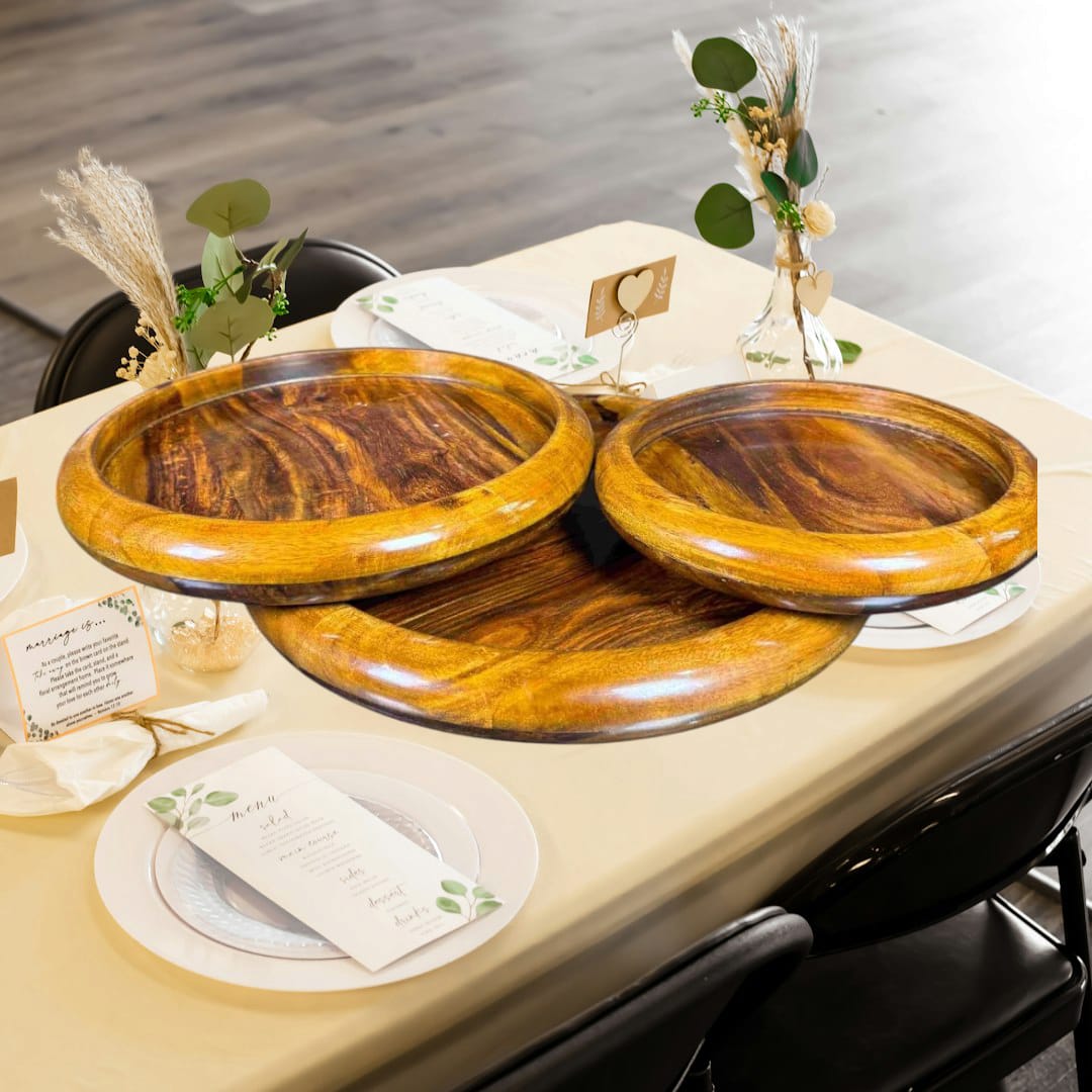 Pure Sheesham wood handmade plate set of 3 (Brown)