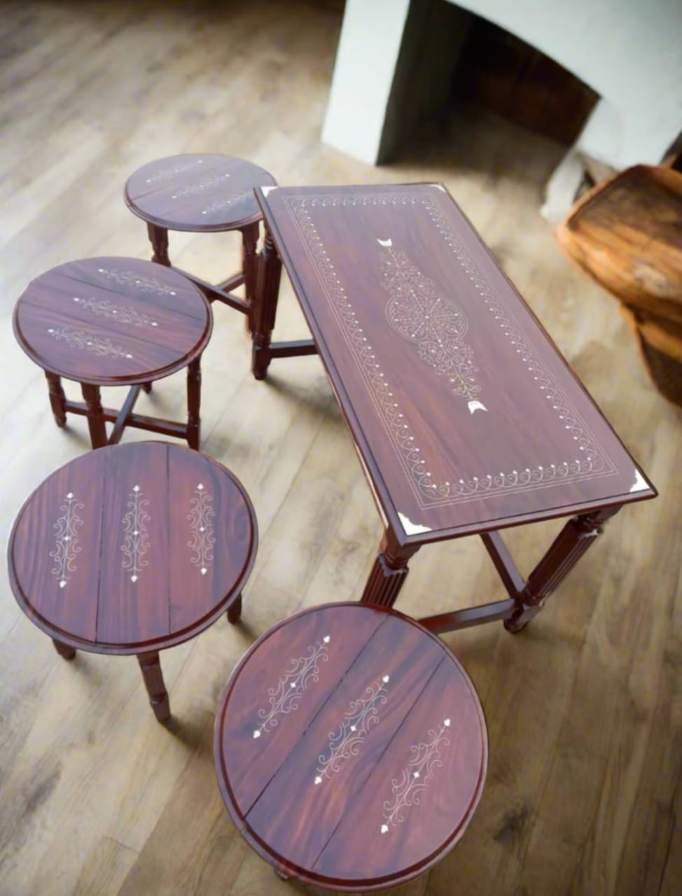 Chinyoti Solid Sheesham Wood 🪵 Nesting Tables Home Decor Set of 5 Tables ( 1 Main+4 Small )