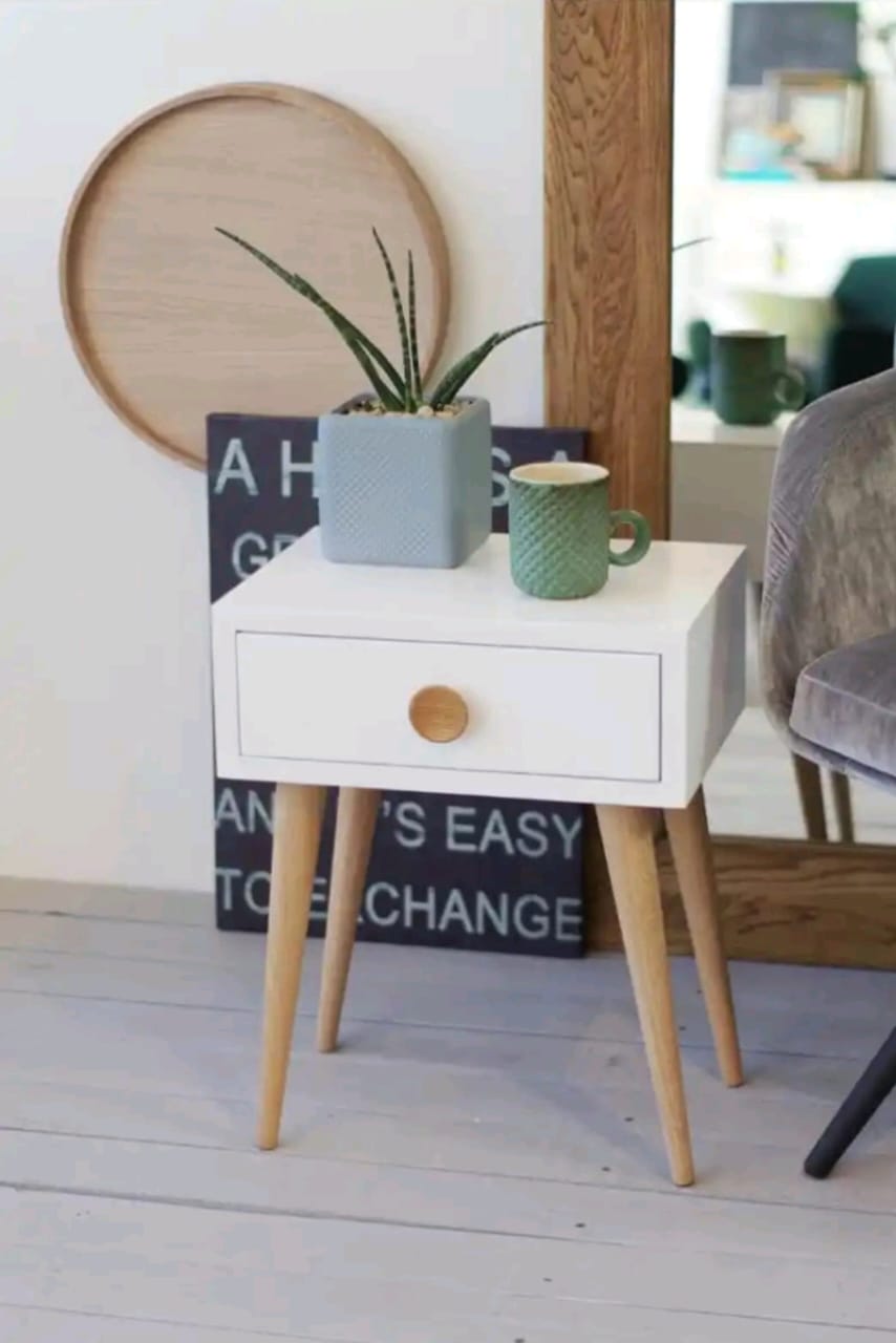 Decor Therapy Mid Century 1-Drawer Wood Side Accent Table ( White )