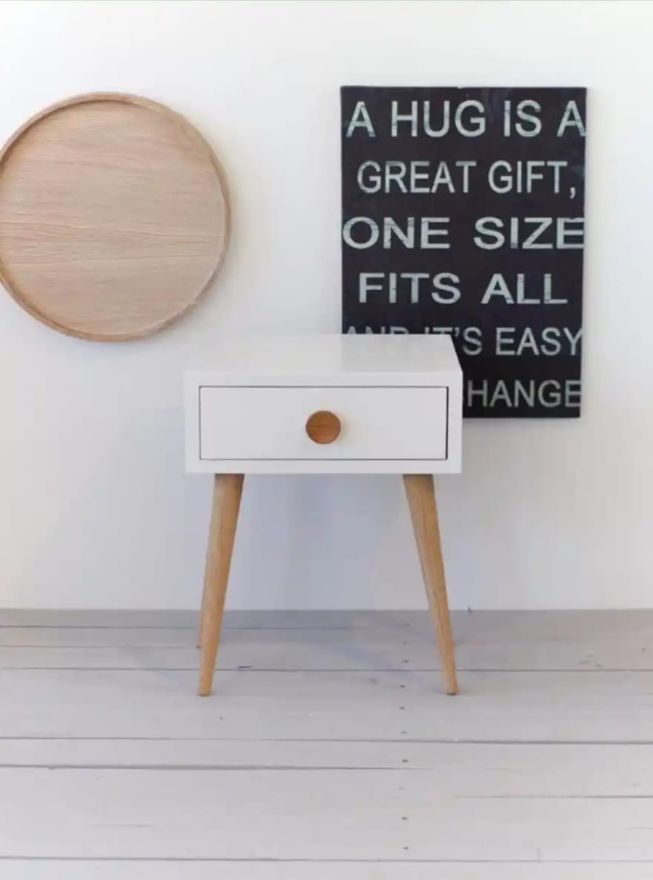 Decor Therapy Mid Century 1-Drawer Wood Side Accent Table ( White )