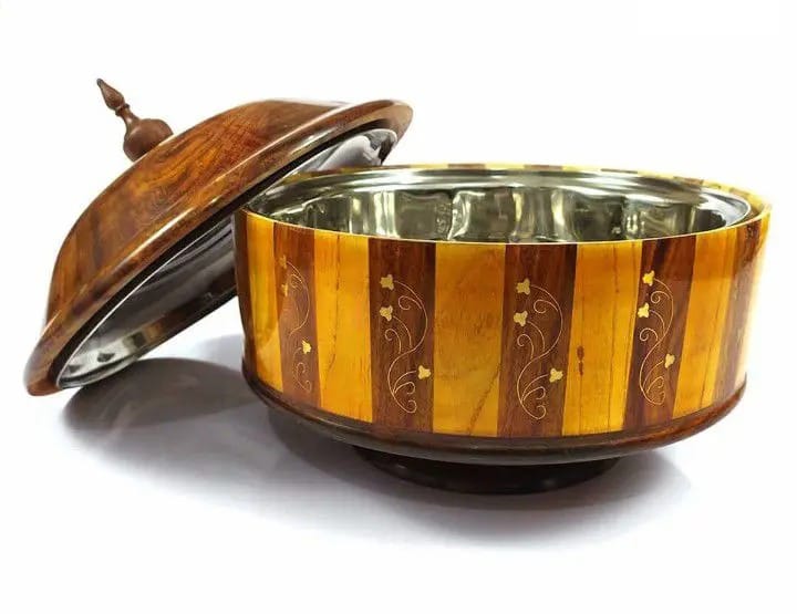 Wooden handmade hotpot Brass work with Steel