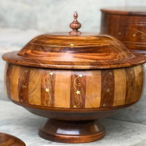 wooden handmade hotpot with premium brass work with steel inner BUFFA style