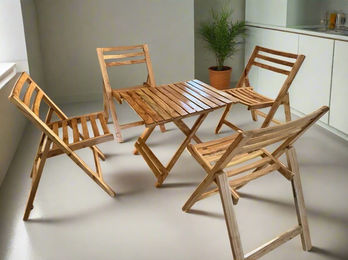 Stylish Solid wooden Beach Wood Folding Table & Chairs. 4 Chairs and 1 Table