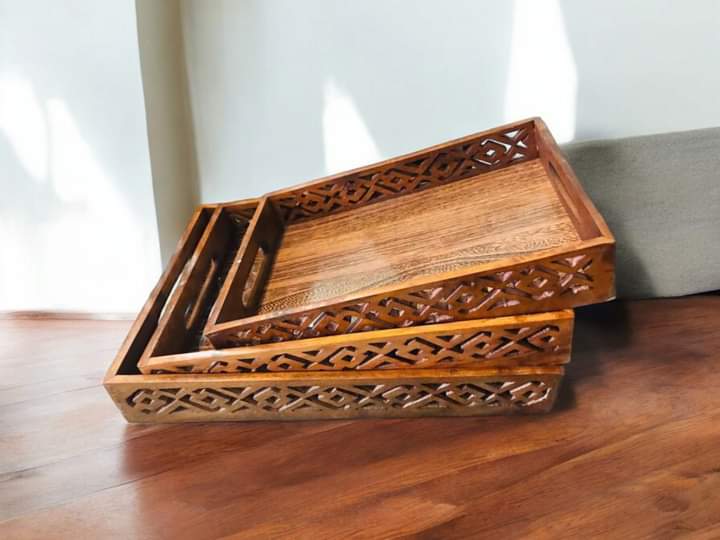 wooden serving Tray set of 3 (12:8, 15:10, 18:12) Inches