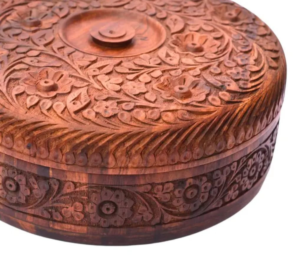 Wooden handmade dry fruit bowel & hotpot with beautiful Carving work 12"