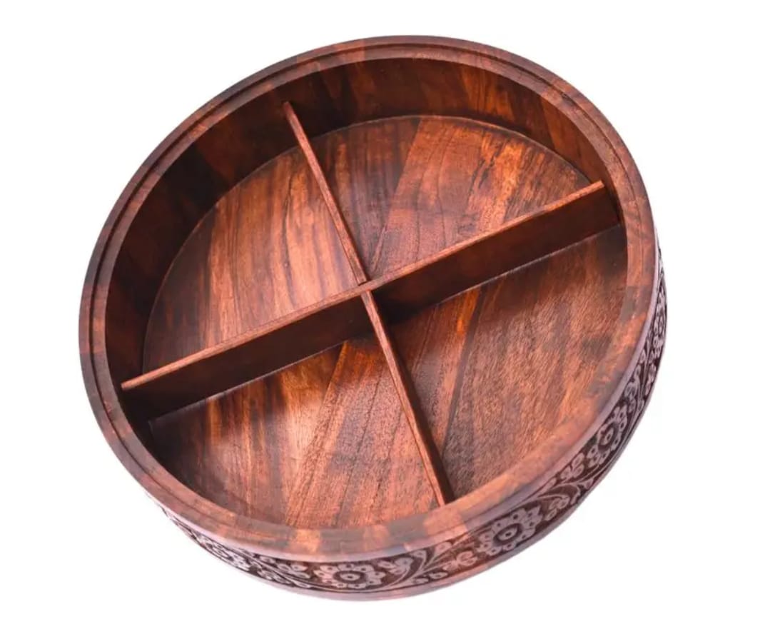 Wooden handmade dry fruit bowel & hotpot with beautiful Carving work 12"