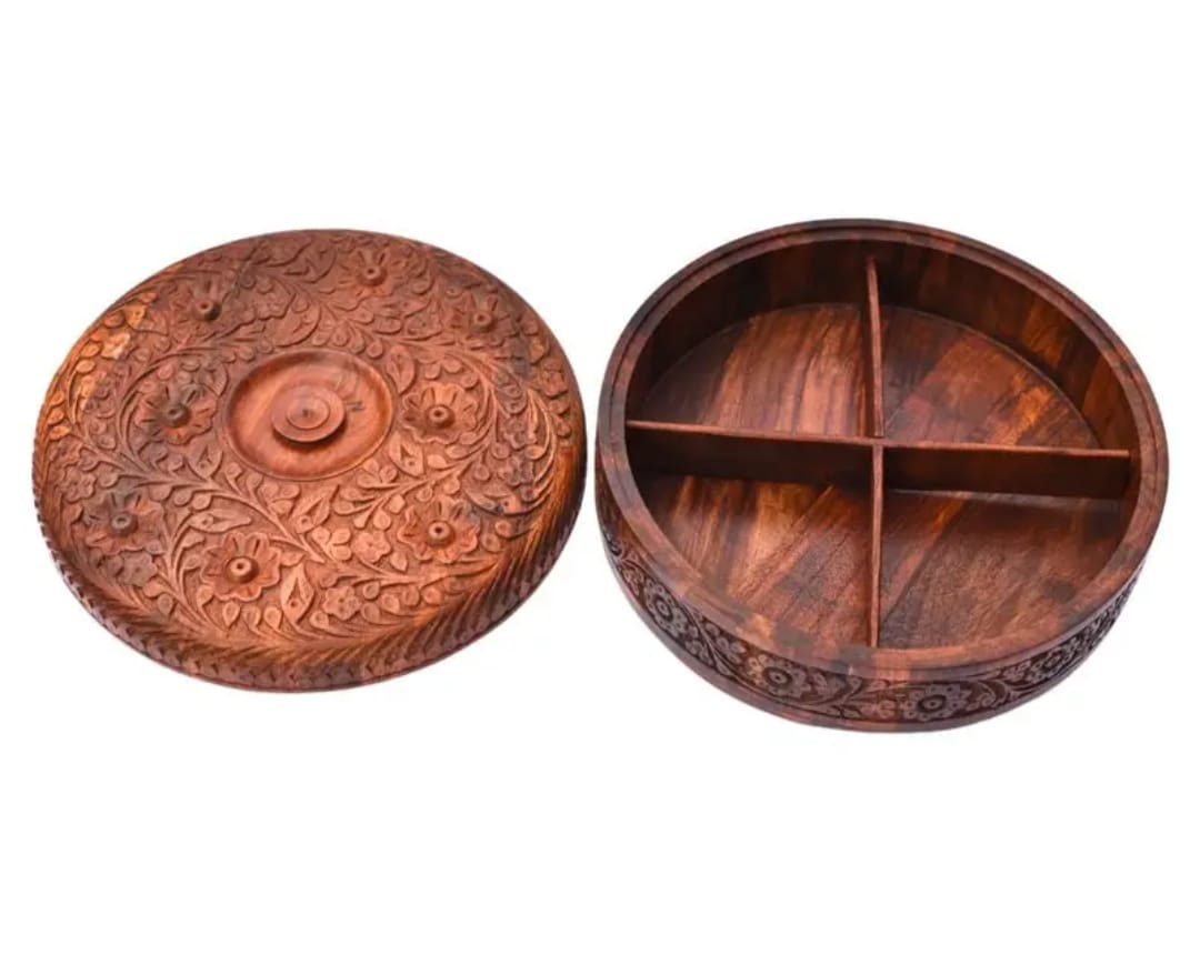 Wooden handmade dry fruit bowel & hotpot with beautiful Carving work 12"