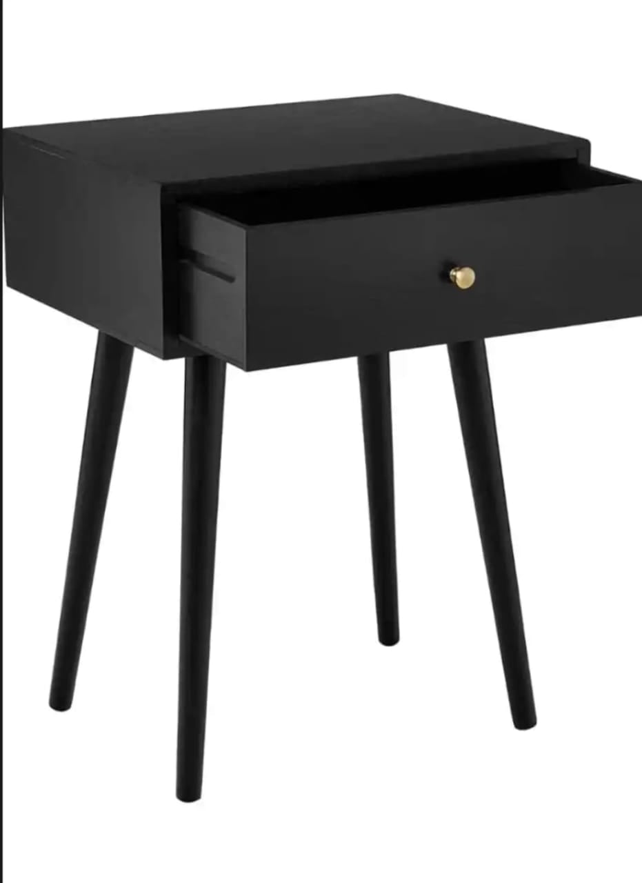 Decor Therapy Mid Century 1-Drawer Wood Side Accent Table ( Black)