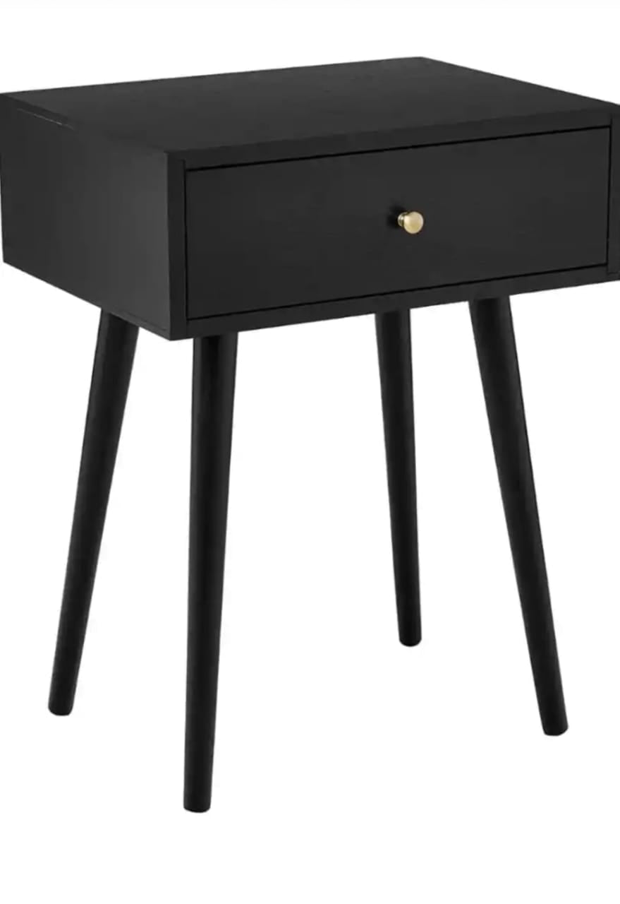 Decor Therapy Mid Century 1-Drawer Wood Side Accent Table ( Black)