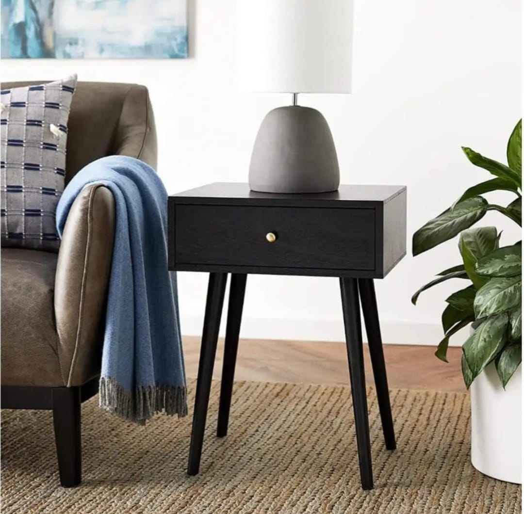 Decor Therapy Mid Century 1-Drawer Wood Side Accent Table ( Black)