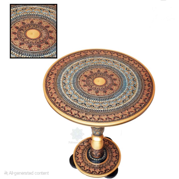 Elegant Brown and Green Wooden handmade Naqshi Art Table( 16*16) ,(18*18) Inches