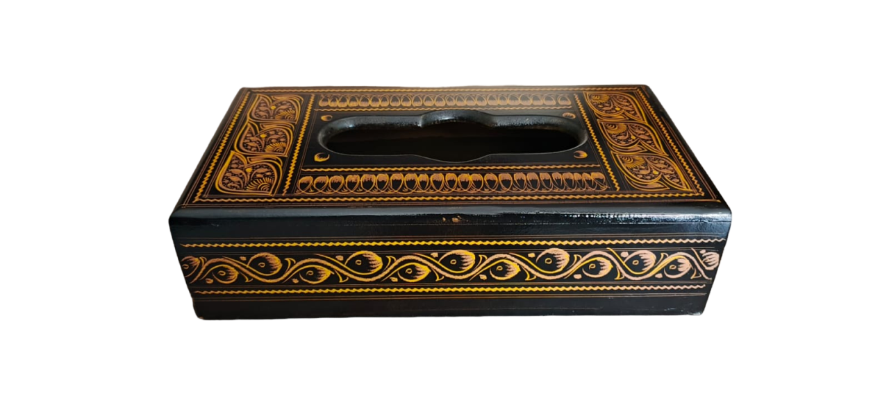 Handcrafted wooden tissue box- Black Naqshi Art Work( 6*11) Inches