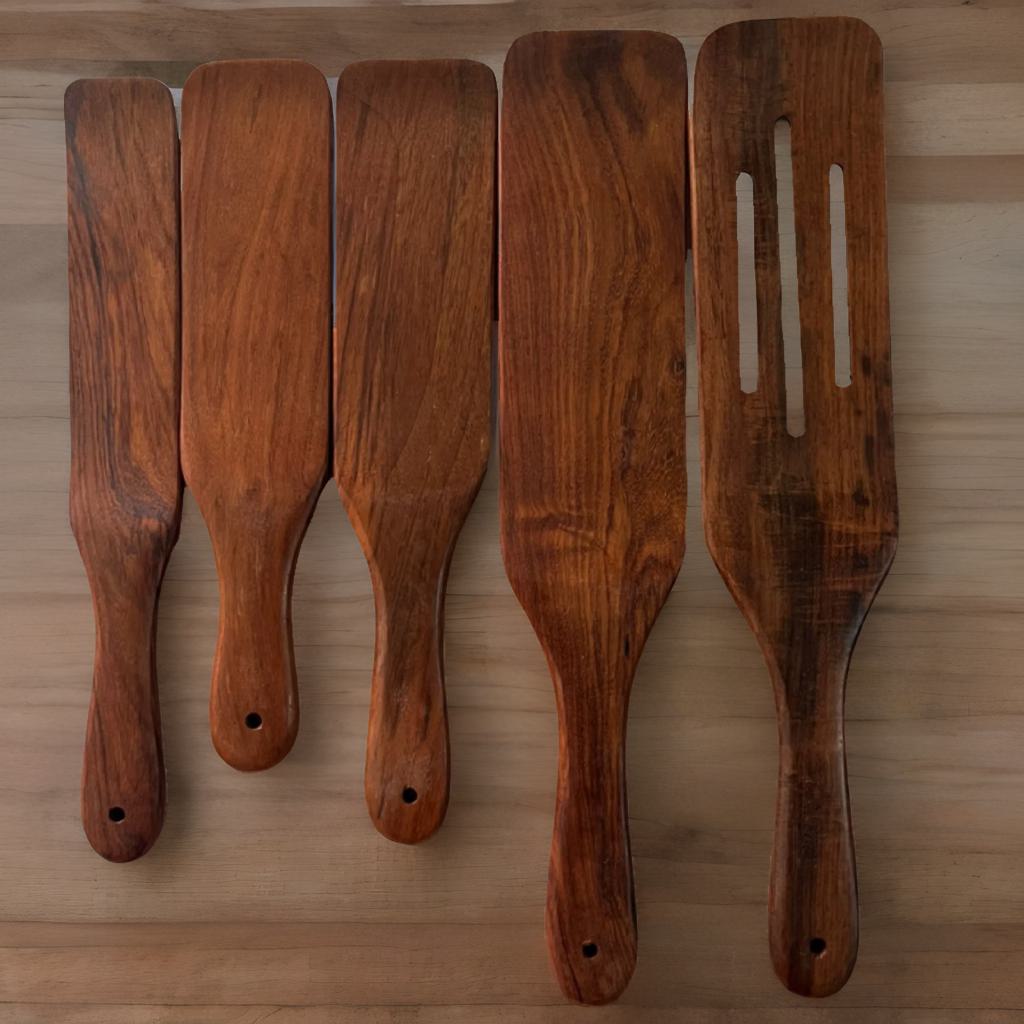 Wooden 5 Pieces Spurtle Set Pure Sheesham Wood (14,13,11,10,9) Inches