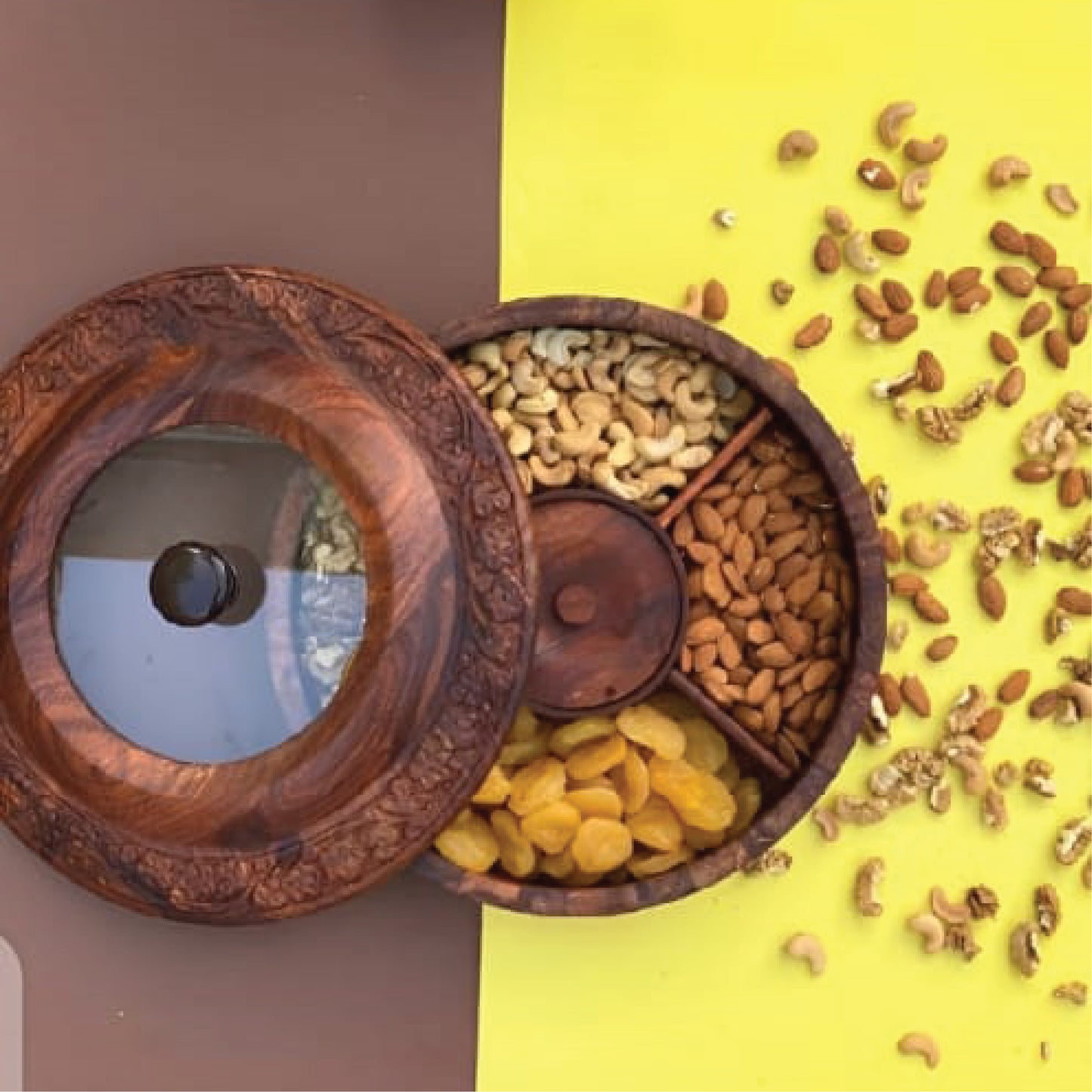 Exquisite Hand-Carved Wooden Dry Fruit Box