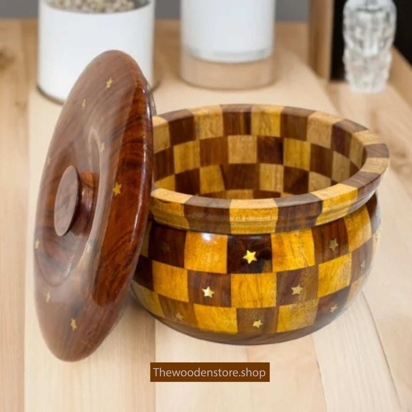 Handcrafted Wooden Canister Set of Three