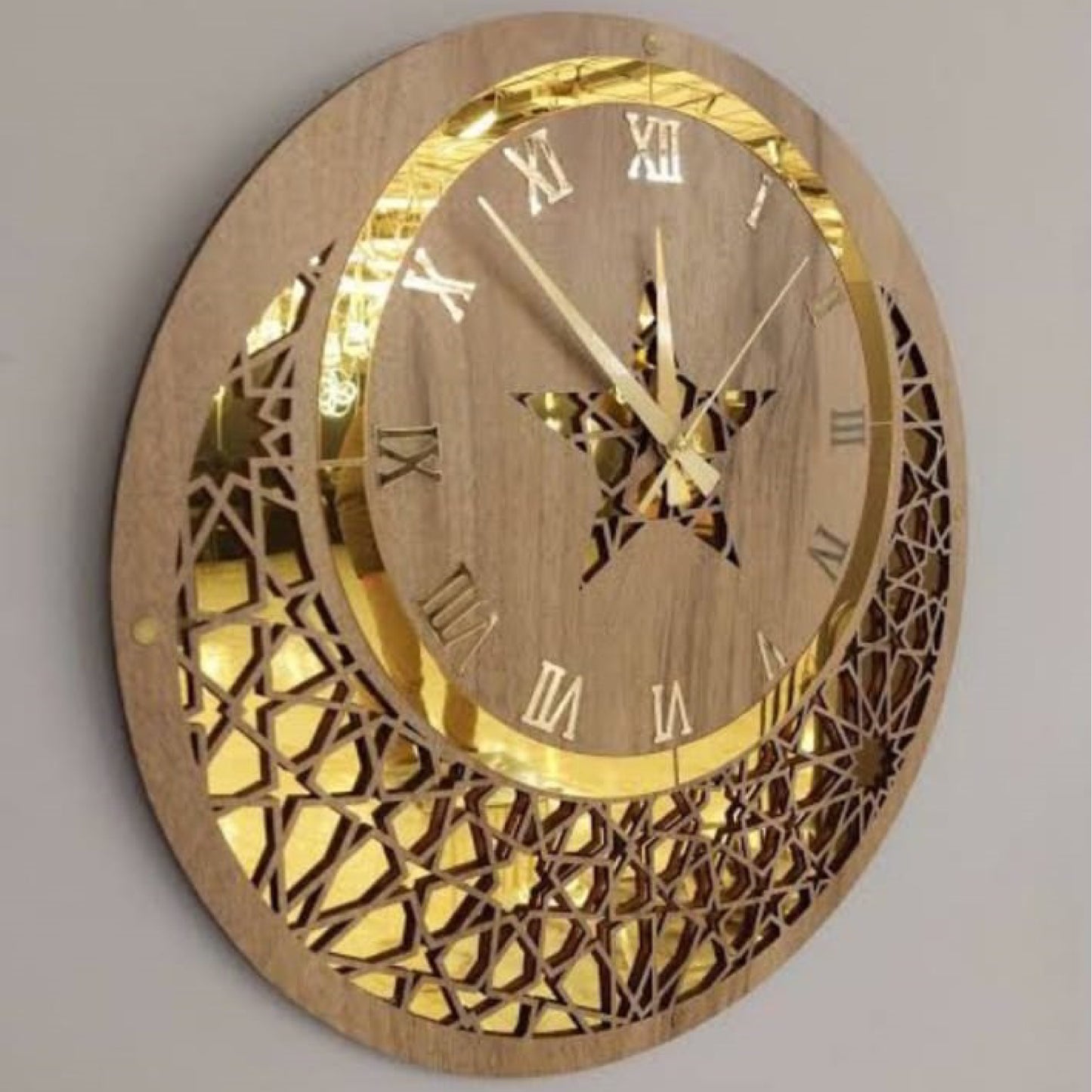 Wooden Clock With Beautiful Golden Acrylic Work( 15 by 15 INCHES)
