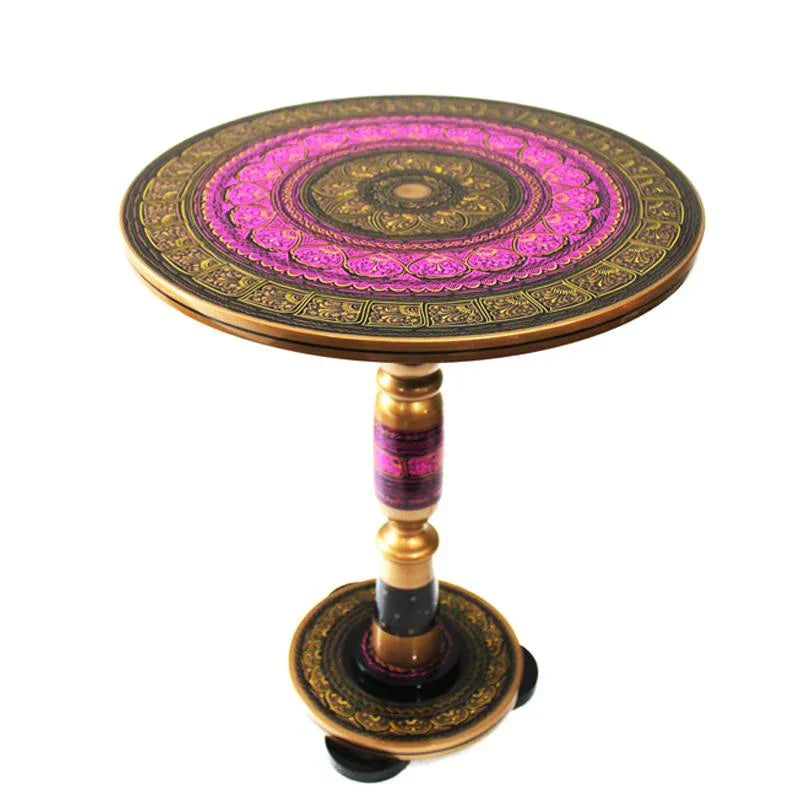 Pink Golden Wooden handmade Naqshi Art Coffe table( 16*16),(18*18),