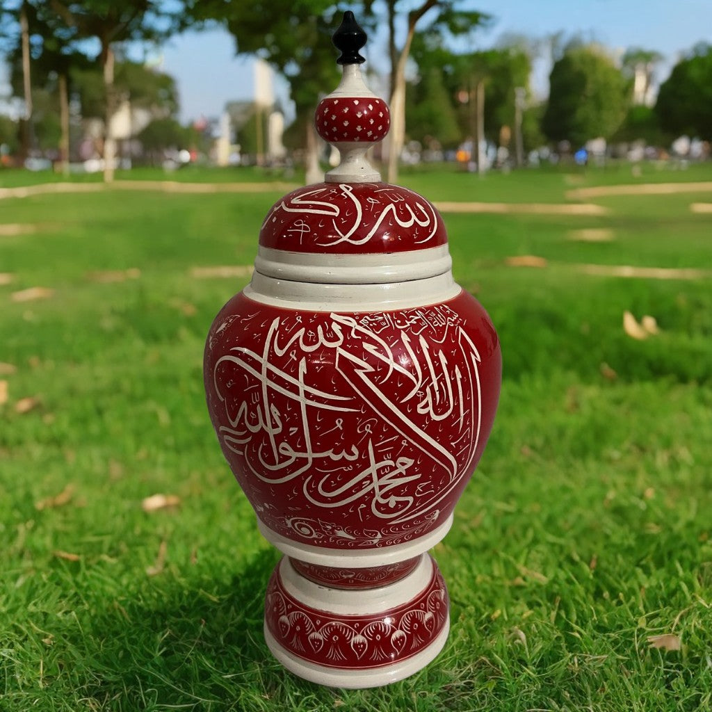 Wooden handmade Black and Blue Islamic Naqshi Art Jar